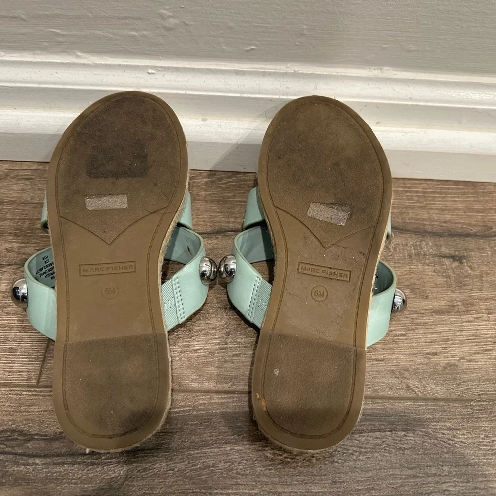 Marc Fisher Prisca Ball Studded‎ Sandals Green Faux Leather
